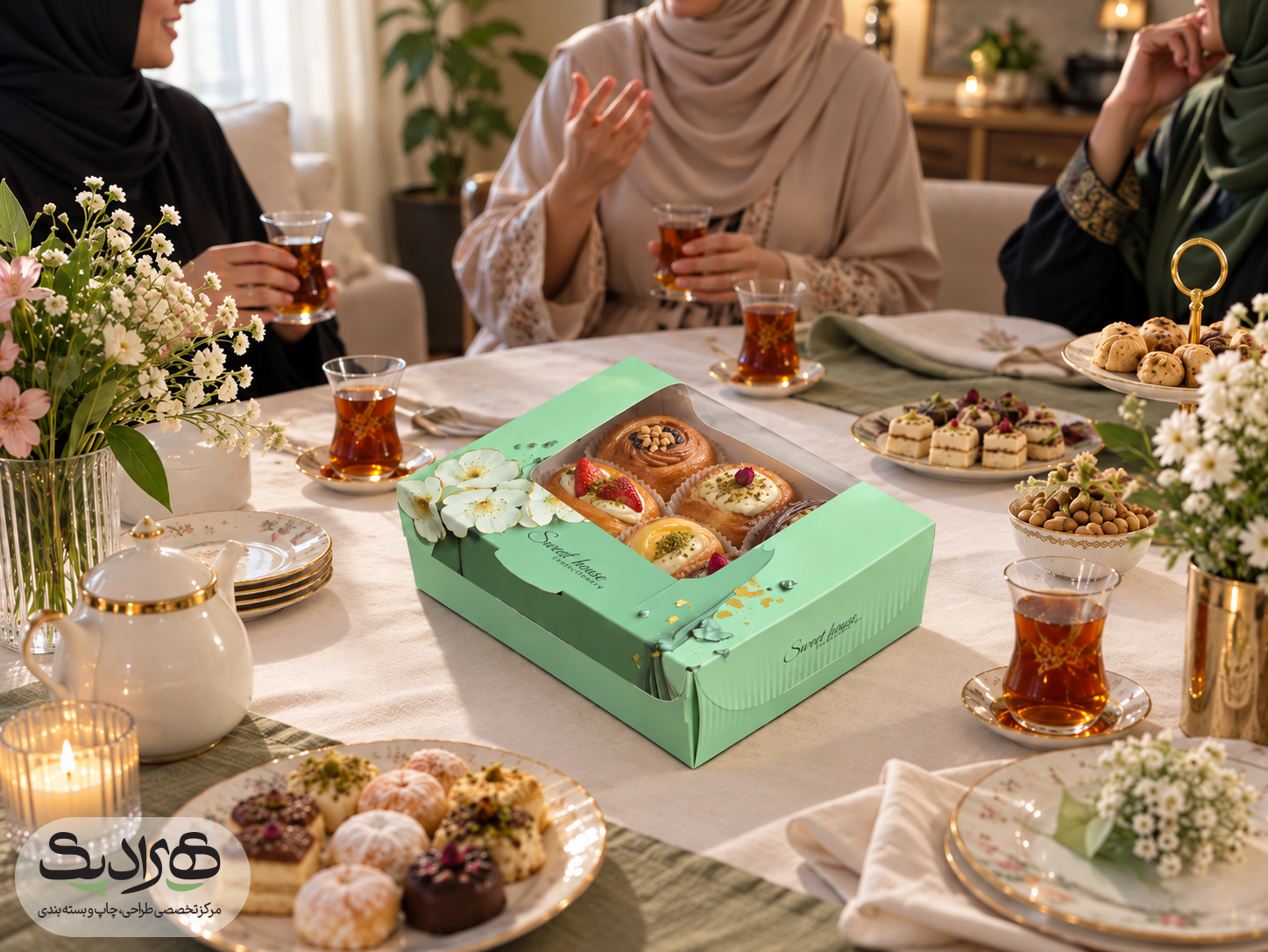 موکاپ جعبه شیرینی نیم کیلویی ویتریندار